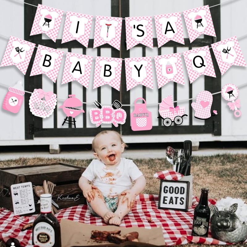 Cheereveal Bbq Baby Shower Decorations for Girl Pink - BBQ Banner, BBQ Party Supplies Baby Q Shower Decorations Barbecue Decor - Image 4